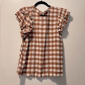 Adorable Short-Sleeve, brown and white plaid shirt